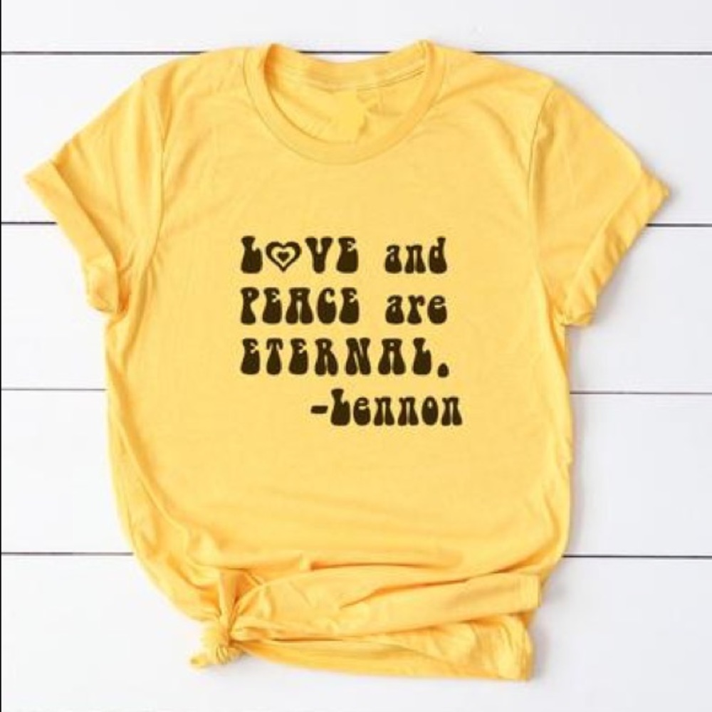 👚 Love Peace 70s Retro TShirt Yellow NEW